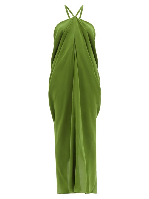 Thea - The Ceto Halterneck Silk Crepe De Chine Dress Green
