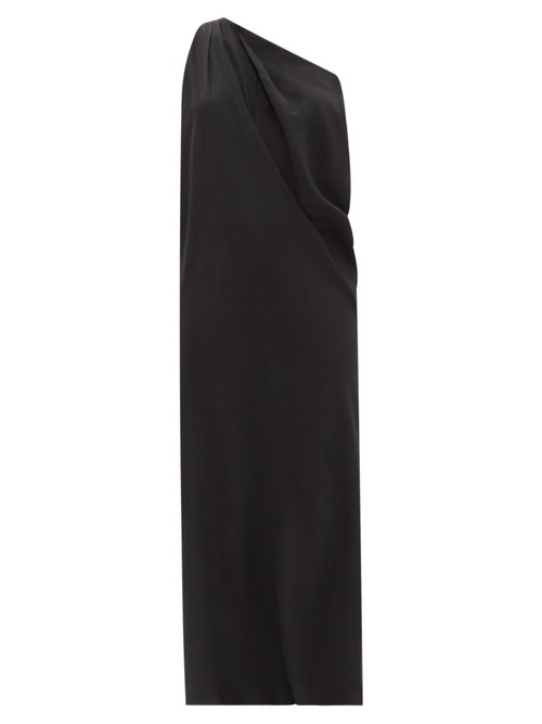 Thea - The Cleon One-shoulder Silk Maxi Dress Black