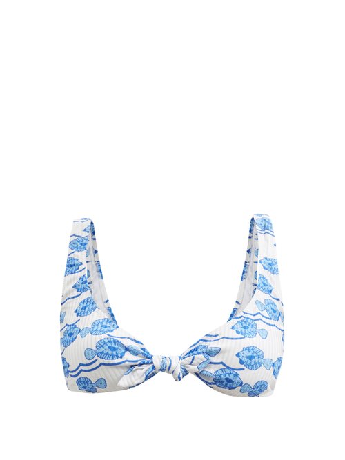 Fisch - Lurin Tie-front Recycled-fibre Blend Bikini Top Blue Print Beachwear