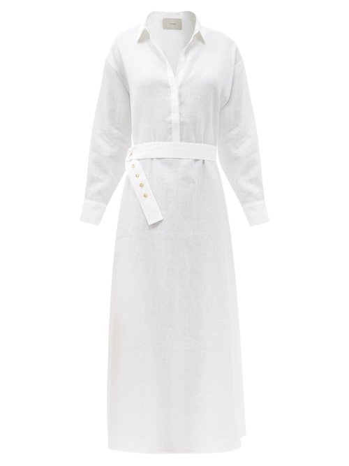 Asceno - Porto Belted Organic-cotton Maxi Shirt Dress White
