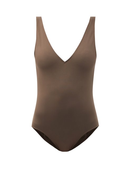 Buy Asceno - Comporta Scooped-back Swimsuit Brown online - shop best Asceno swimwear sales
