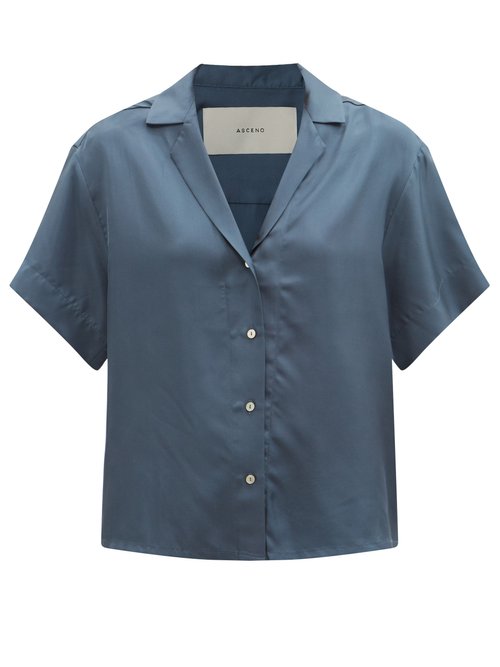 Buy Asceno - Prague Short-sleeved Silk-twill Shirt Navy online - shop best Asceno 