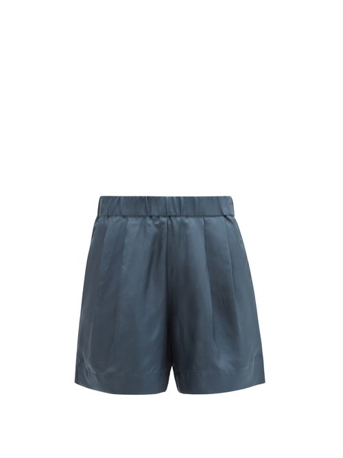 Asceno - Zurich Pleated Sandwashed-silk Shorts Navy Beachwear