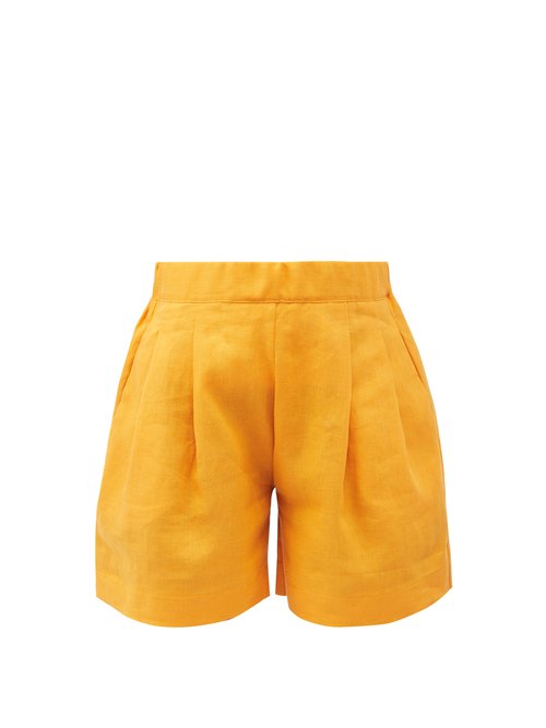 Asceno - Zurich Pleated Organic-linen Shorts Yellow Beachwear