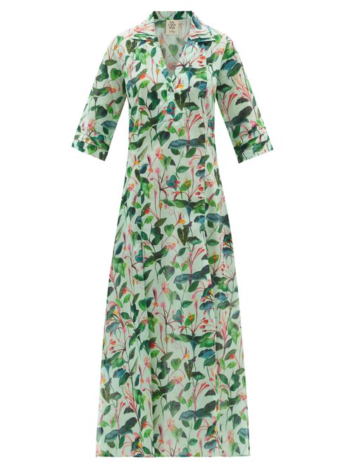 Buy Galanthya - Angeles Oceania-print Cotton Dress Green Print online - shop best Galanthya clothing sales