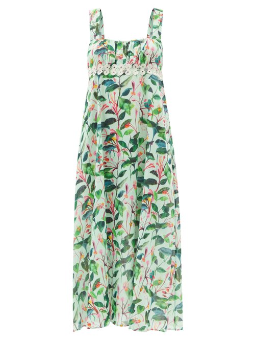Buy Galanthya - Rosario Oceania Floral-print Cotton Dress Green Print online - shop best Galanthya clothing sales