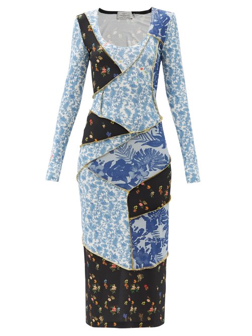 Preen By Thornton Bregazzi - Jun Patchwork Floral-print Crepe Dress Blue Multi