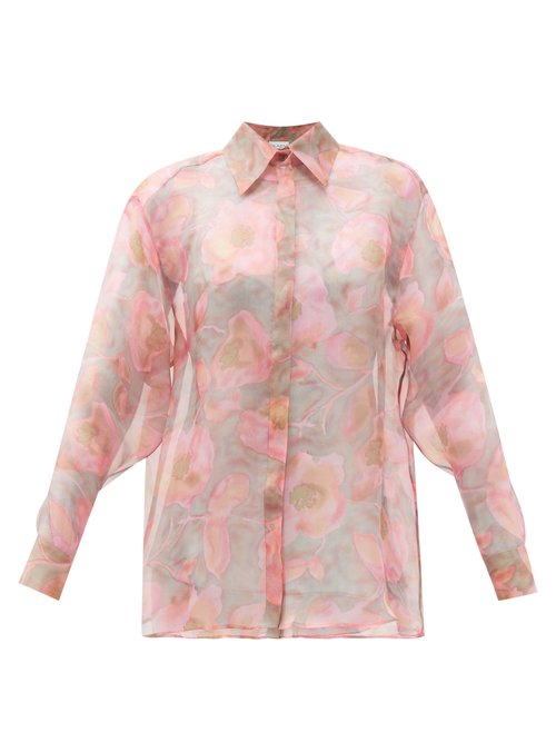 Raey - Watercolour Floral-print Silk-organza Shirt Pink Print