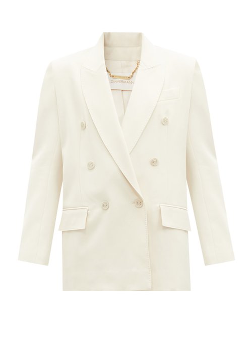 Buy Zimmermann - Botanica Double-breasted Wool-blend Jacket Ivory online - shop best Zimmermann clothing sales