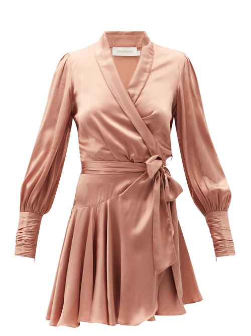 Zimmermann – Belted Silk Wrap Mini Dress Light Pink