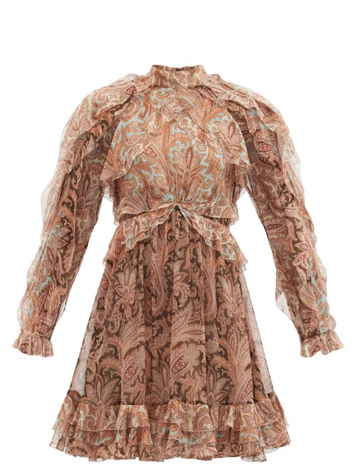 Zimmermann – Candescent Ruffled Paisley Silk-chiffon Mini Dress Pink Print