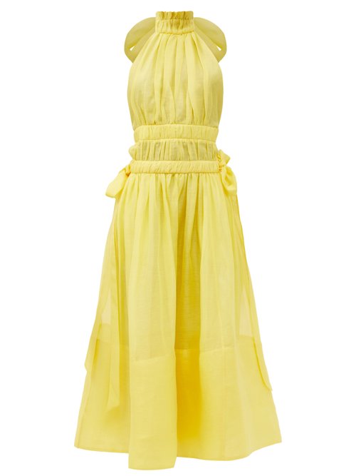 Buy Zimmermann - Luminous Open-back Linen-blend Dress Yellow online - shop best Zimmermann clothing sales