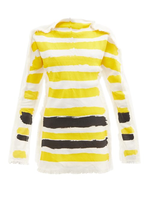 Buy Marni - Brushstroke-stripe Frayed Top Yellow Multi online - shop best Marni 