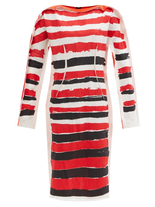 Marni - Brushtroke Stripe-print Gauze Dress Red Multi