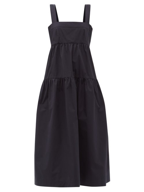 Buy Three Graces London - Cosette Tiered Cotton-poplin Midi Dress Navy online - shop best Three Graces London clothing sales