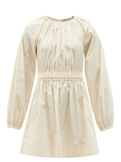 Three Graces London - Rosette Shirred-waist Cotton Mini Dress Ivory