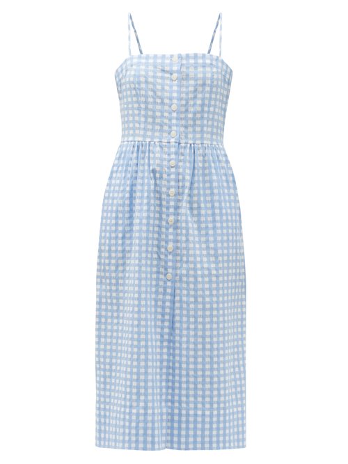 Three Graces London - Luisa Button-down Cotton-blend Gingham Dress Blue White