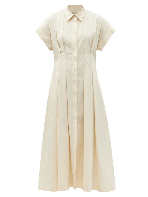 Three Graces London - Ottilie Pleated-waist Cotton Sun Dress Ivory