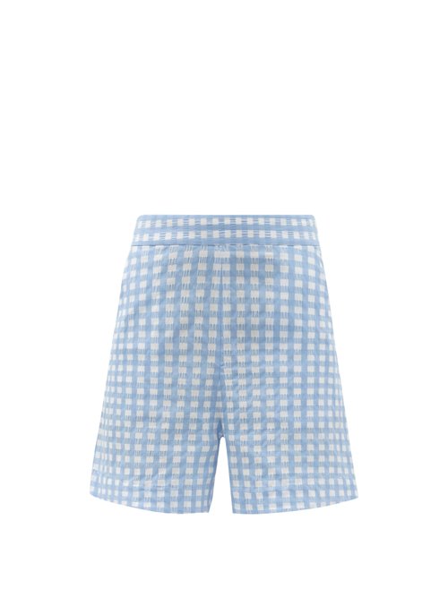 Three Graces London – Robin High-rise Cotton-blend Gingham Shorts Blue Multi Beachwear