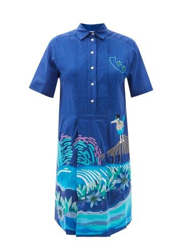 Kilometre Paris - California Embroidered Cotton-khadi Shirt Dress Blue