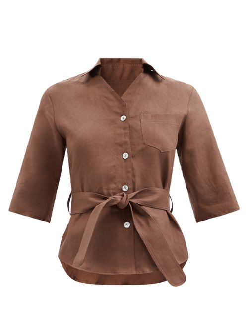 Belize - Bess Belted Linen Shirt Brown