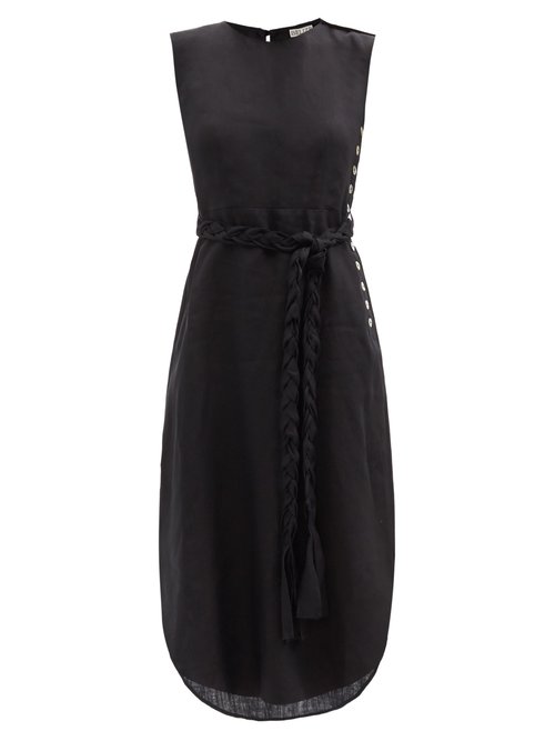 Belize - Corinne Braided-belt Linen Dress Black