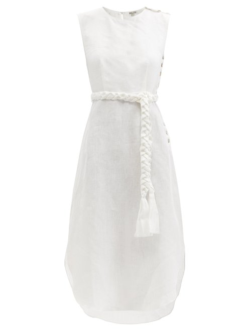 Belize - Corinne Braided-belt Linen Dress Ivory