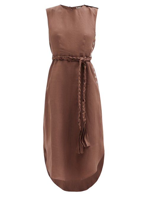 Buy Belize - Corinne Braided-belt Linen Dress Brown online - shop best Belize clothing sales