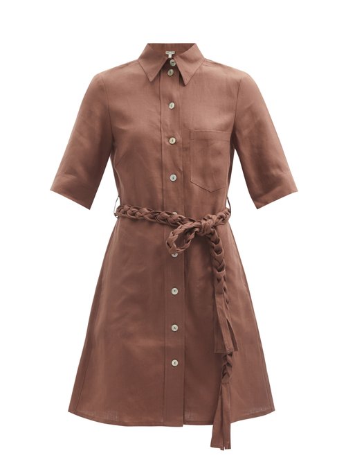 Belize - Akele Braided-belt Linen Shirt Dress Brown
