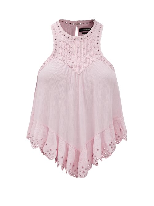 Isabel Marant - Lanny Studded Cotton-blend Crepon Top Light Pink