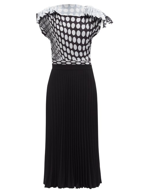 Buy Mm6 Maison Margiela - Polka-dot Pleated Crepe Dress Black Grey online - shop best MM6 Maison Margiela clothing sales