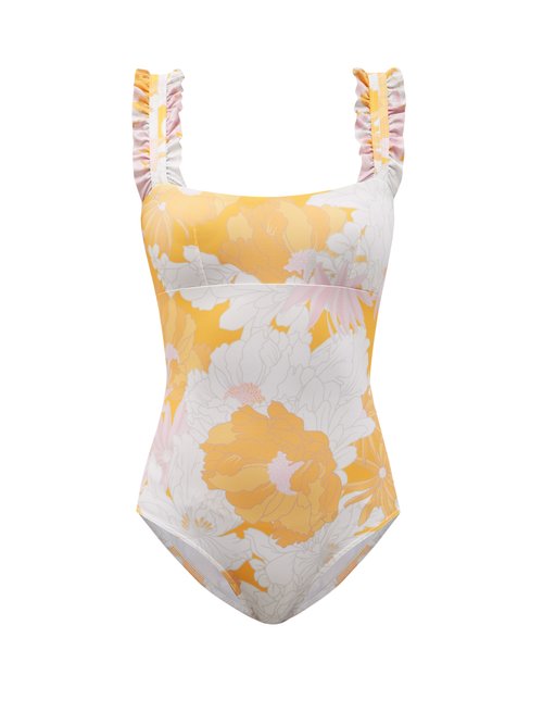 Ephemera – Mai Tai Floral-print Recycled-fibre Swimsuit Orange Multi Beachwear