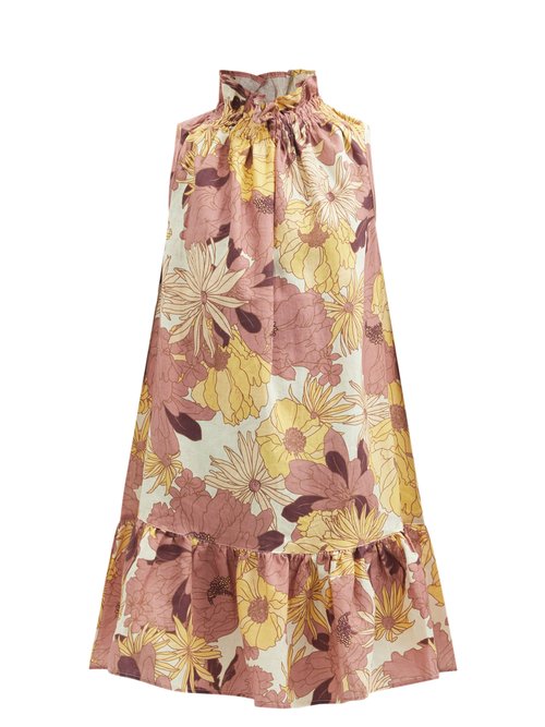 Ephemera - Maui High-neck Floral-print Linen Mini Dress Multi