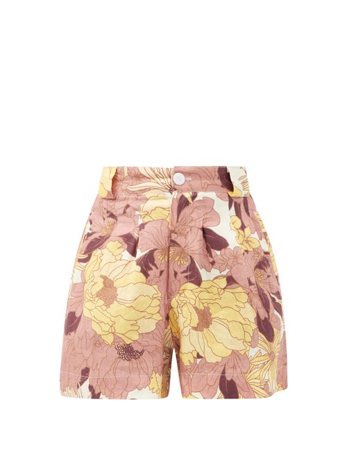 Ephemera – Maui High-rise Floral-print Linen Shorts Orange Multi Beachwear