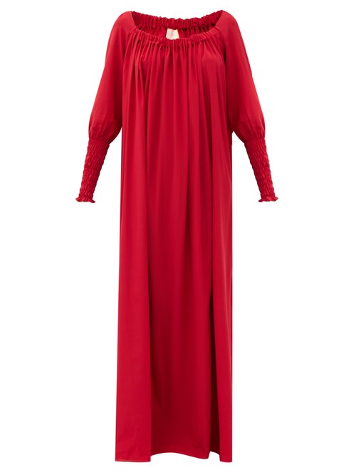 Marta Ferri - X Pierre Frey Noel Gathered Silk-blend Dress Red