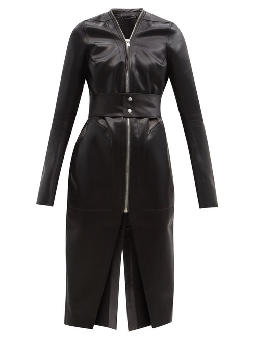 Buy Rick Owens - Klaus Slit-hem Faux-leather Coat Black online - shop best Rick Owens clothing sales