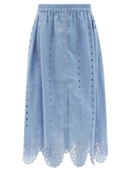Vita Kin - Colette Broderie-anglaise Linen Midi Skirt Light Blue Beachwear