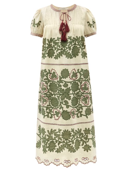 Buy Vita Kin - Petra Embroidered Linen Dress Green White online - shop best Vita Kin clothing sales