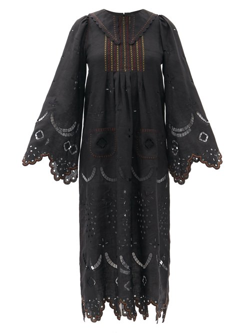 Vita Kin - Victoire Embroidered Linen Midi Dress Black