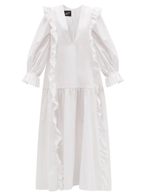 Buy Elzinga - Ruffled Cotton-poplin Maxi Dress White online - shop best Elzinga clothing sales