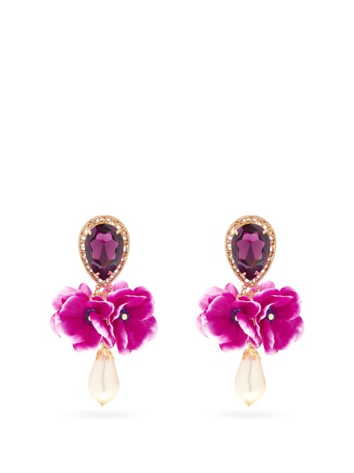 Dolce & Gabbana FAUX-PEARL, CRYSTAL & SATIN-FLOWER CLIP EARRINGS