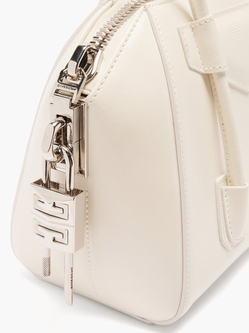 Givenchy 2021 Mini Antigona Lock Satchel Ivory Tote White Leather Shoulder Bag