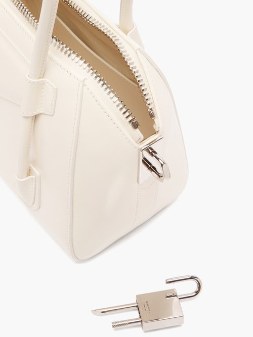 Givenchy 2021 Mini Antigona Lock Satchel Ivory Tote White Leather Shoulder Bag