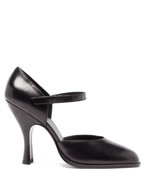 The Row - Square-toe Leather Mary Jane Pumps Black