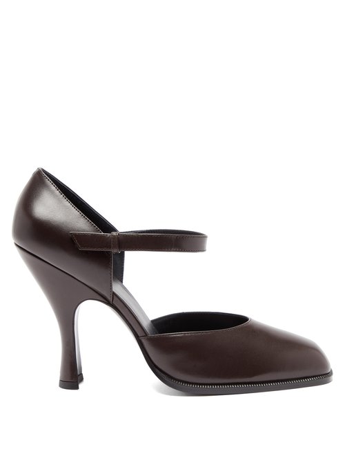 The Row - Square-toe Leather Mary Jane Pumps Dark Brown