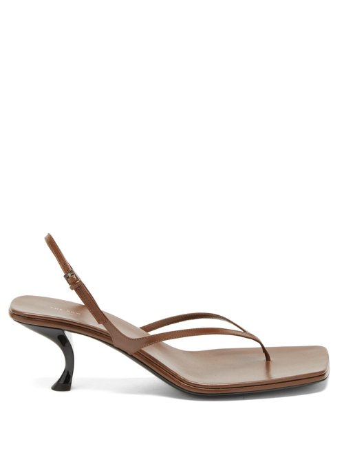 The Row - Constance Mid-heel Leather Sandals Dark Tan