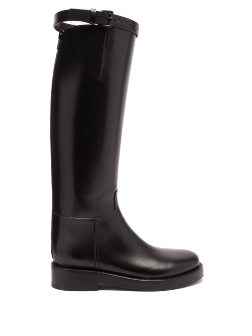 Ann Demeulemeester - Buckled-strap Leather Knee-high Boots Black