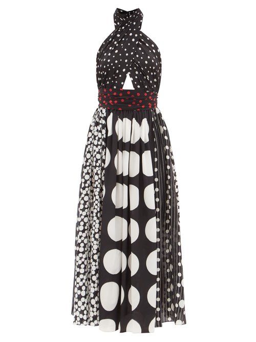 Buy Dolce & Gabbana - Polka-dot Halterneck Silk-blend Dress Black White online - shop best Dolce & Gabbana clothing sales