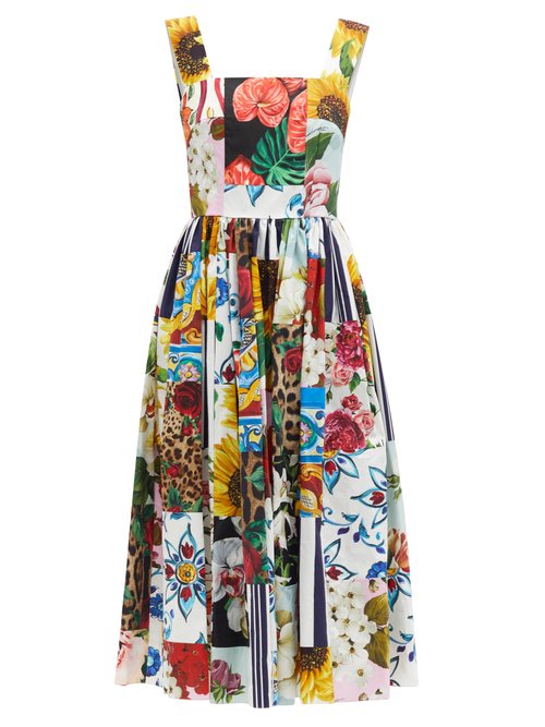 Dolce & Gabbana Dresses PATCHWORK FLORAL-PRINT COTTON-POPLIN MIDI DRESS