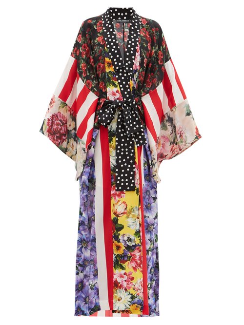 Buy Dolce & Gabbana - Patchwork Floral-print Silk-crepe Robe online - shop best Dolce & Gabbana clothing sales